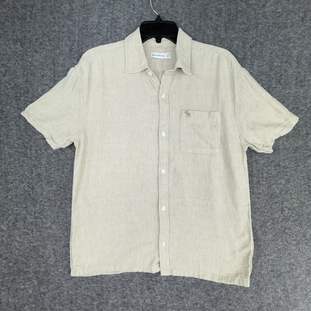 Abercrombie Kids Button Up Shirt 17 18 Tanโ Linen Camp Moose Short Sleeve Boys